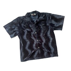 Vintage Casino Wear Los Angeles DICE BUTTONS Black Velvet Shirt mens L